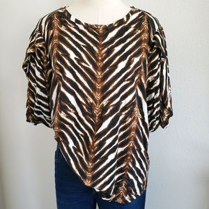 CALVIN KLEIN Animal Print Elbow Puff Sleeve Blouse--NWT--XL